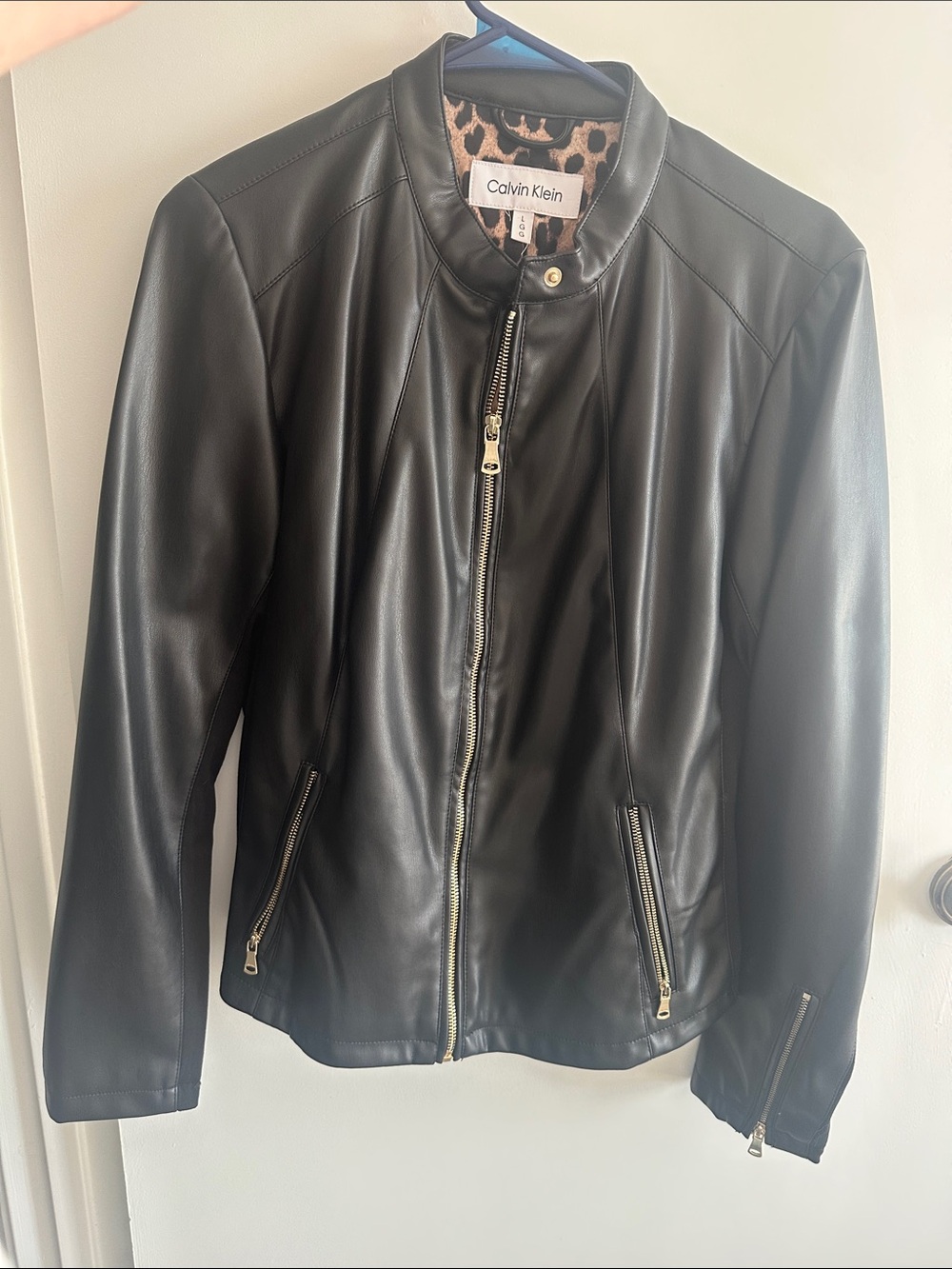 Calvin Klein Women's Black Faux Leather Zip-Front Jacket